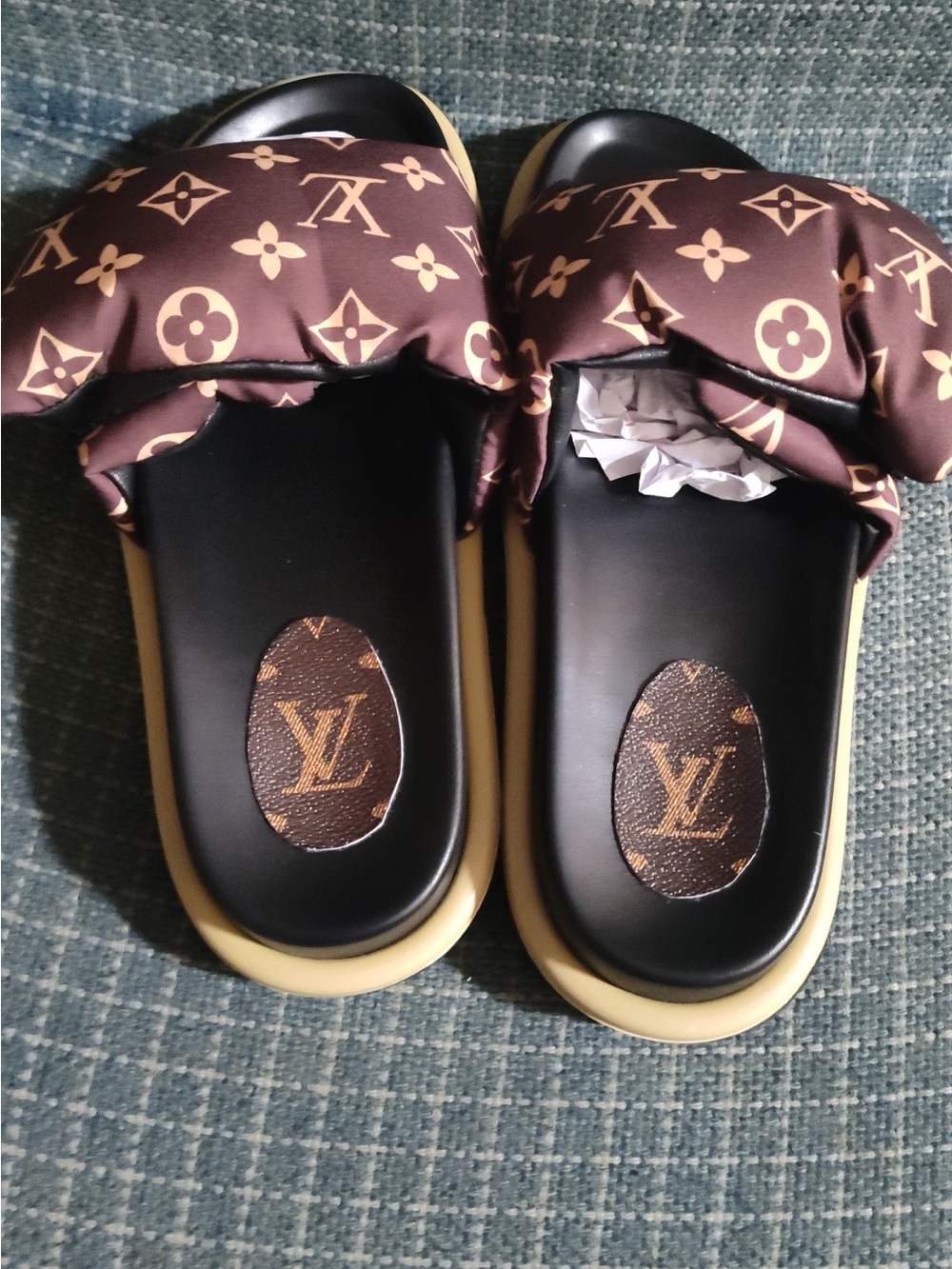 Tommy Hilfiger Brown and Tan Padded Slide Sandals - Women's